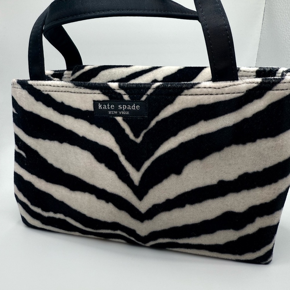 Kate Spade Small Black and Cream Zebra Faux Fur Tote with Satin Handles